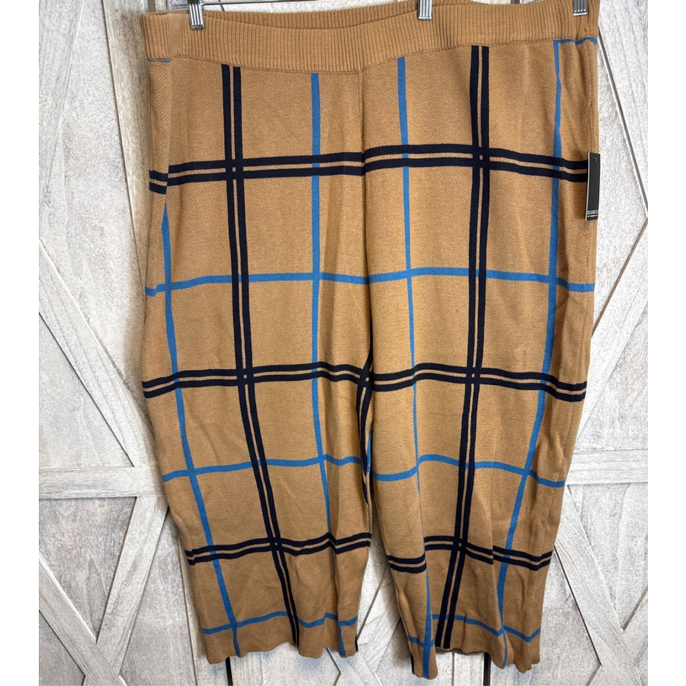 Women's ELOQUII Plus Tan Blue Plaid Knit Pants 26/28 - Picture 2 of 6